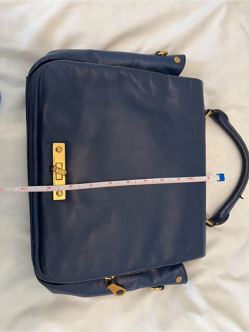 Classic Blue Leather Marc Jacobs Top-Handle Satchel/ipad Case Purse Pockets Zipp - Picture 8 of 8